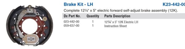Dexter 6400023 --12-1/4" x 5" electric 12K FSA brake assembly. Left Hand. 71-482