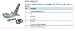 Torsion Trailing Arm Kit, 3.7K UFP Axles