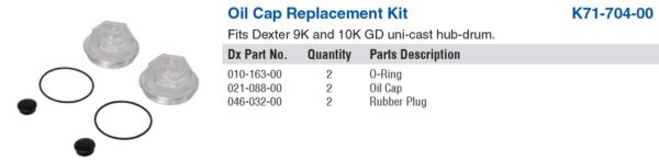 21-88 DEXTER SCREW-ON OIL CAP KIT WITH O-RING, PLUG & GASKET (2-EACH) 9K-10K GENERAL DUTY (POST AUG 2009) NEW STYLE