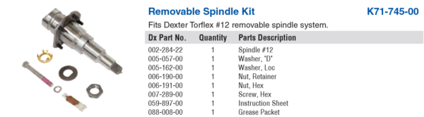 REPLACEMENT SPINDLE KIT #12 TORFLEX, 7K,EZ,FLG